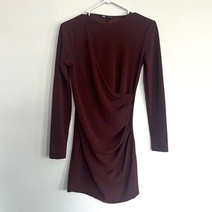 Zara Brown Wrap Bodycon Long Sleeve Dress